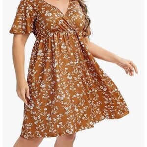 AMZ PLUS Plus Size V-Neck A-Line Faux Wrap Dress Size 2XL